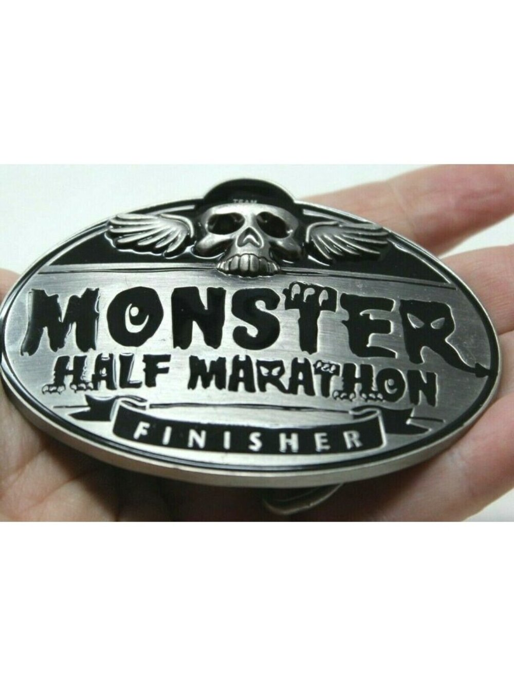 Monster Half Marathon Finisher Belt Buckle Skull Design Metal Oval #D-4 - Picture 4 of 7
